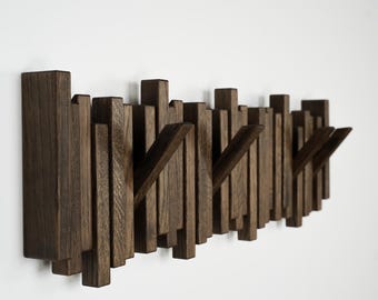 Wall Mounted Coat Rack in Solid Oak | Handmade Natural Wood Hook Rail