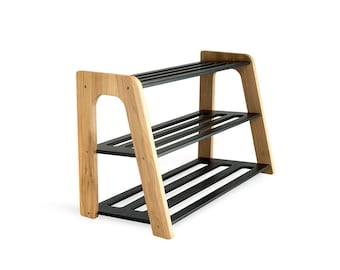 Solid Oak Wood Shoe Rack: Entryway Organizer, Birch Plywood Shelves