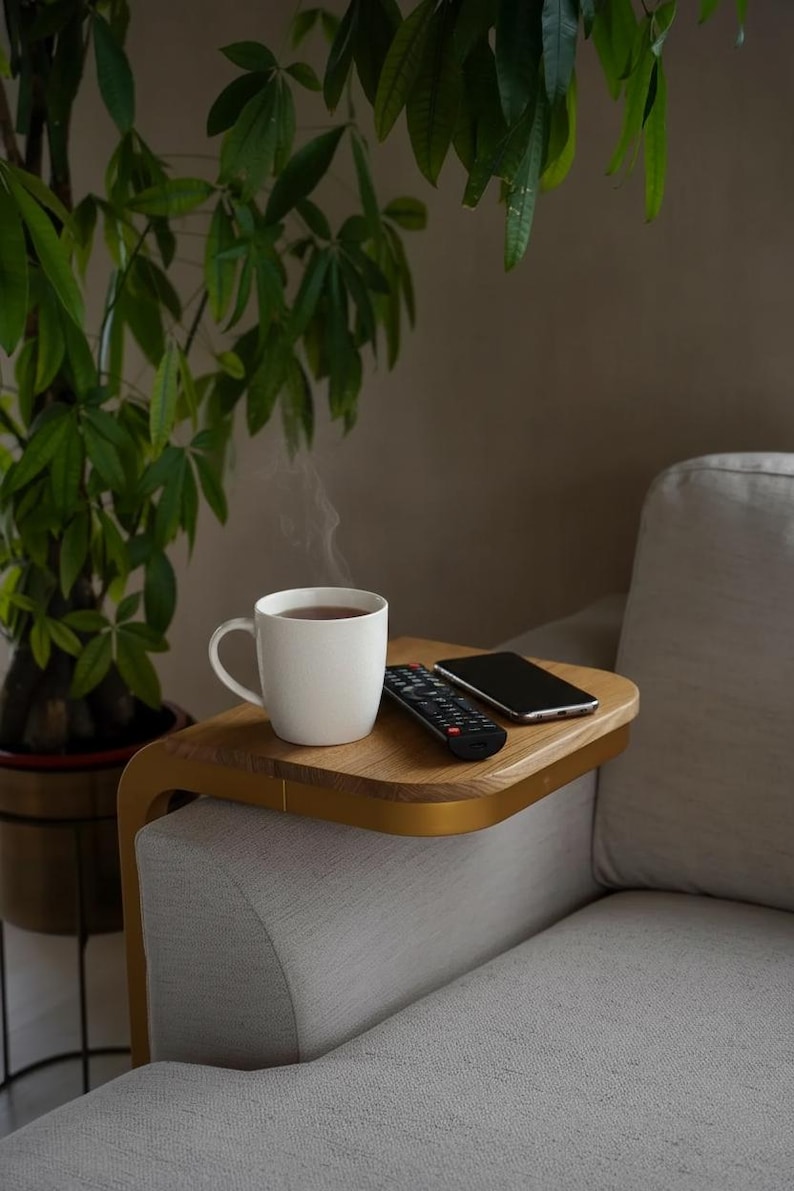 Sofa Tafel armleuning dienblad Minimalistisch Bankmeubilair Laptop- en snackblad C-vormig afbeelding 5