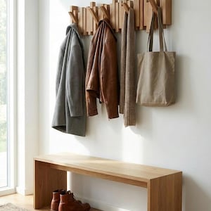 Coat Rack Wall Mounted Handmade Solid Oak Natural Wood Hook Rail for Hallway image 3