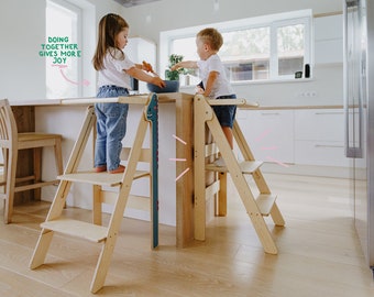Kids kitchen tower foldable learning step stool montessori furniture helper tower folding height adjustable toddler learning step stool