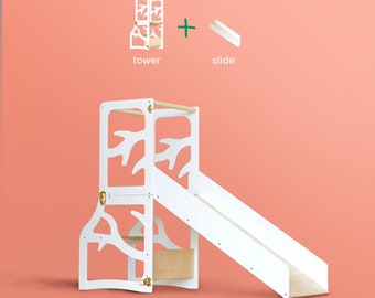Torre de cocina para niños, taburete de aprendizaje plegable 3 en 1, escritorio, tobogán, muebles Montessori, torre