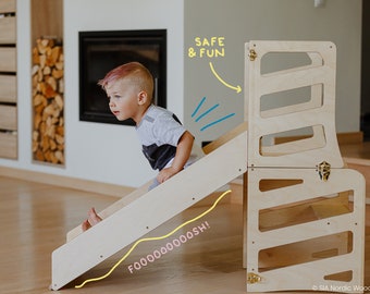 Tour de cuisine pour enfants 3en1 escabeau d'apprentissage toboggan de bureau montessori tour d'assistance pliable