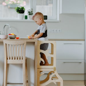 Kids kitchen tower 3in1 learning step stool desk slide montessori furniture helper tower foldable image 2