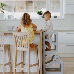 Tour de cuisine pour enfants 3en1 escabeau d'apprentissage toboggan de bureau montessori tour d'assistance pliable image 8