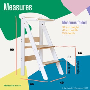 Torre de cocina para niños, taburete de aprendizaje plegable, muebles montessori, torre auxiliar, taburete de aprendizaje ajustable en altura plegable para niños pequeños imagen 3