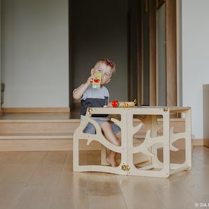 Tour de cuisine pour enfants 3en1 escabeau d'apprentissage toboggan de bureau montessori tour d'assistance pliable image 4