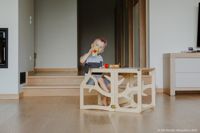 Tour de cuisine pour enfants 3en1 escabeau d'apprentissage toboggan de bureau montessori tour d'assistance pliable image 4