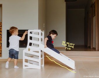 Tour de cuisine pour enfants 3en1 escabeau d'apprentissage toboggan de bureau montessori tour d'assistance pliable