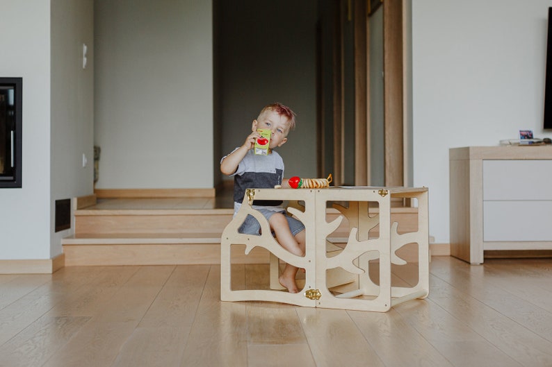 Tour de cuisine pour enfants 3en1 escabeau d'apprentissage toboggan de bureau montessori tour d'assistance pliable image 3