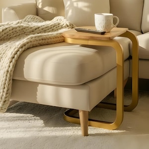 Mesa de sofá em formato de C, móvel minimalista para sofá, bandeja para laptop e lanches