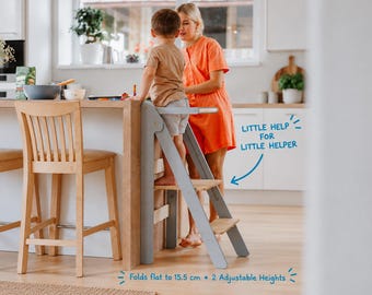 Foldable Kitchen Tower: Montessori Step Stool, Adjustable Height
