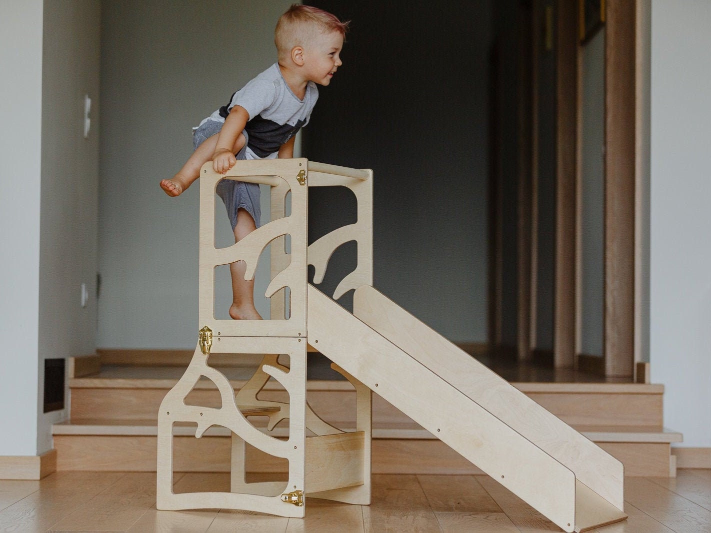 Tour de Cuisine Pour Enfants 3En1 Apprentissage Étape Tabouret Bureau Diapositive Montessori Meubles