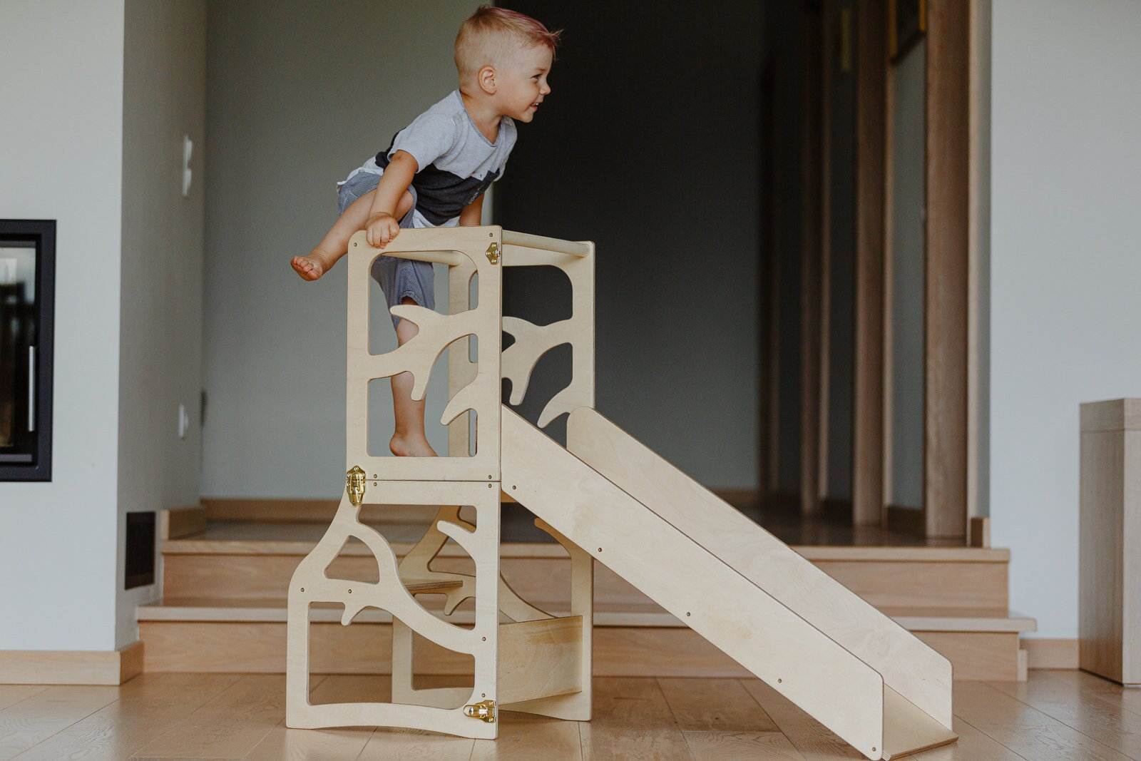 Tour de cuisine pour enfants 3en1 escabeau d'apprentissage toboggan de  bureau montessori tour d'assistance pliable -  France