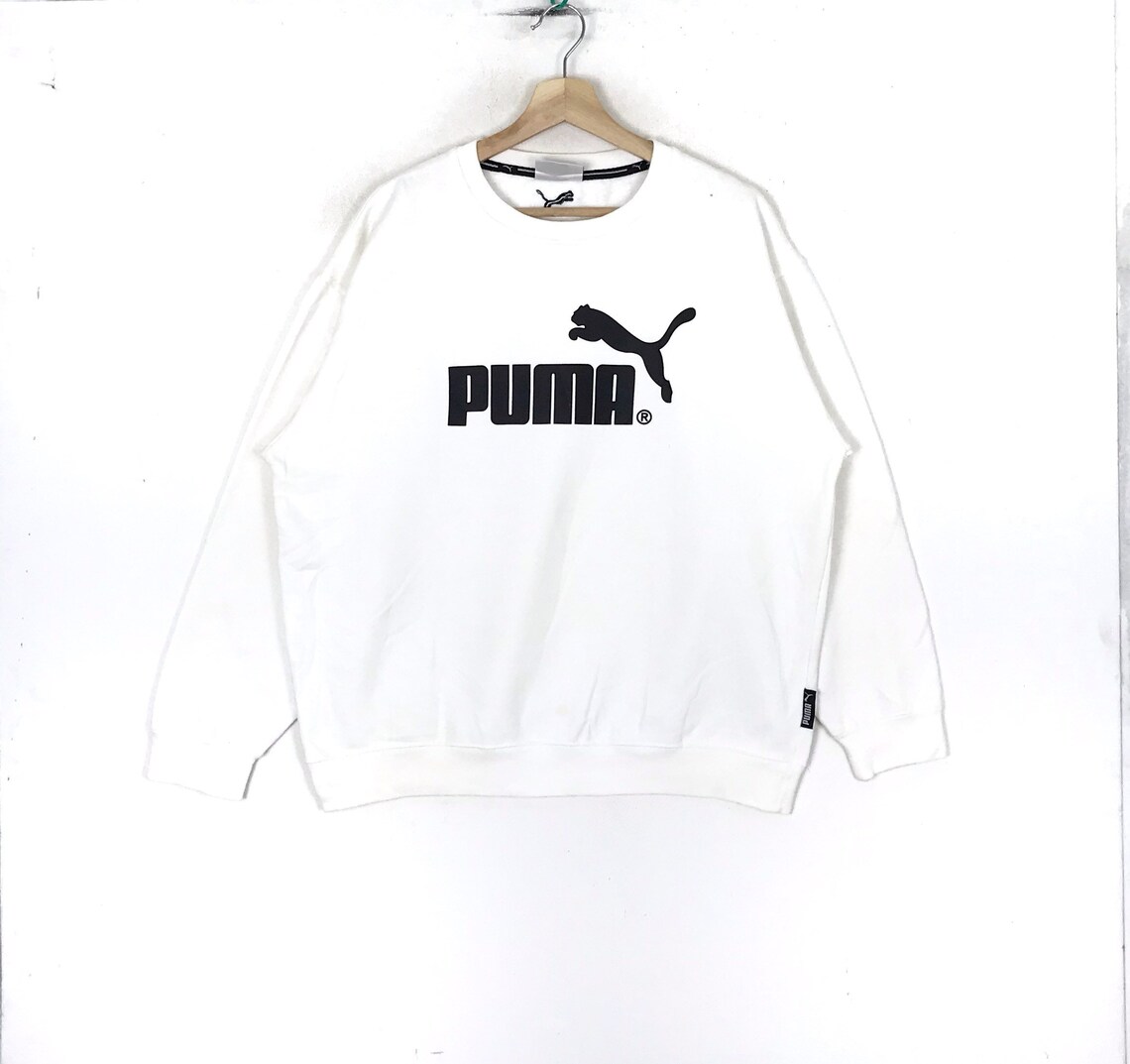 PUMA SPORTWEAR Printed Big Logo Puma Sportwear White Crew Neck | Etsy