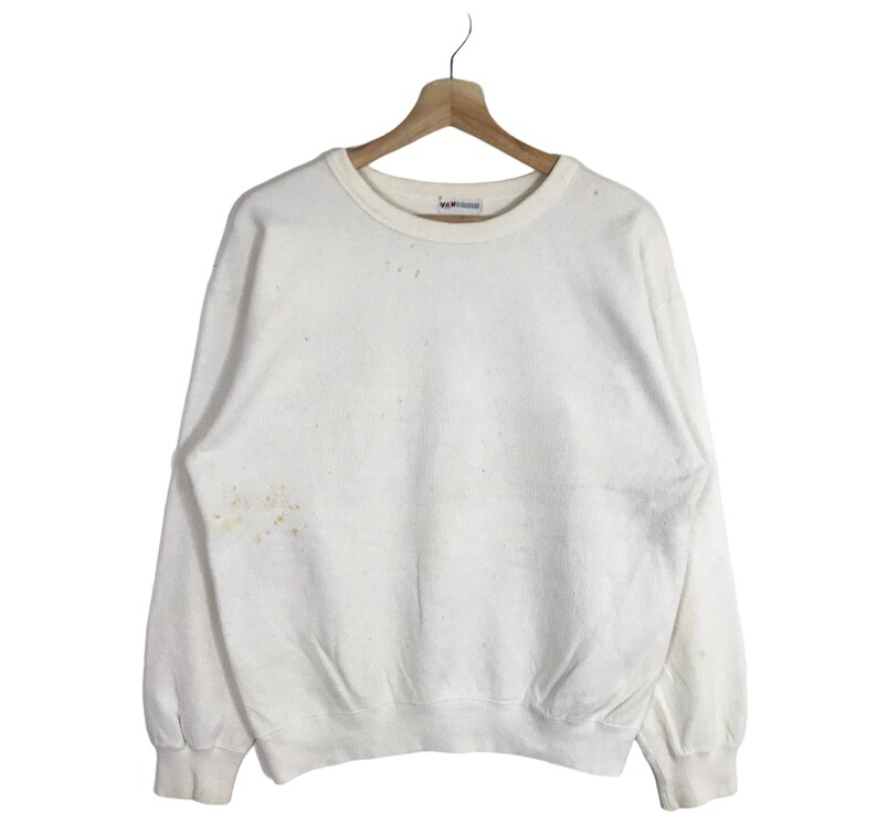 Japanese Brand Sportswear VAN JAC Embroidery Big Logo White Crew Neck Sweatshirt Size Medium