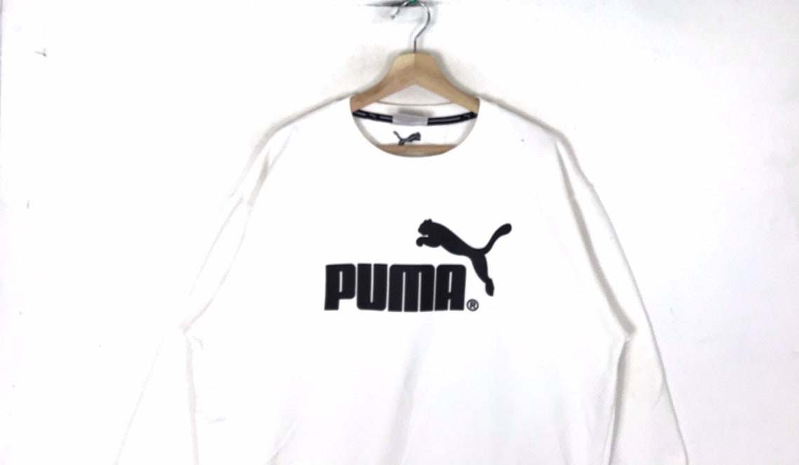 PUMA SPORTWEAR Printed Big Logo Puma Sportwear White Crew Neck | Etsy