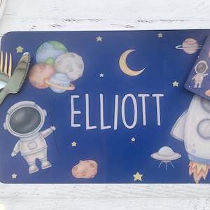 Personalised space placemat set, table mat, coaster, children placemat, gift for kids, child gift, christening, dinner set, weaning, toddler