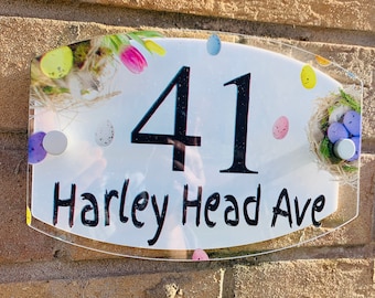 Personalised door number, Easter house sign, Spring house, Door number, door sign, house number, house sign, address sign, new home gift