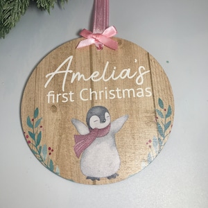 Personalised wood hanging Christmas tree decoration, Baby first Christmas, First Christmas in new home, Christmas keepsake, Christmas gif