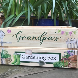 Personalised gardening box, gardener, gardening gift, garden lover, Grandparent gift, Dad gift, Mum gift, gardening tools, garden box, plant image 1