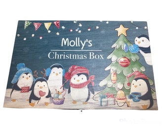 Personalised penguin wooden Christmas Eve box, Christmas Eve box, Christmas Eve, Christmas box, Christmas crate