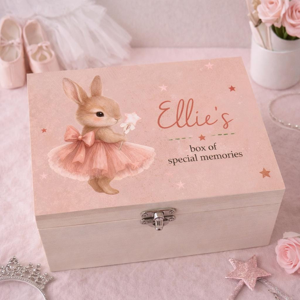 Personalised Ballerina Bunny Keepsake Box, Wooden Dance Memory Treasure ...