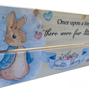 Personalised book box, book crate, rabbit, new baby gift, kids gift, christening gift, baby keepsake, child's birthday, bunny, kids present Blue Rabbit