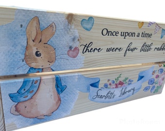 Personalised book box, book crate, rabbit, new baby gift, kids gift, christening gift, baby keepsake, child's birthday, bunny, kids present