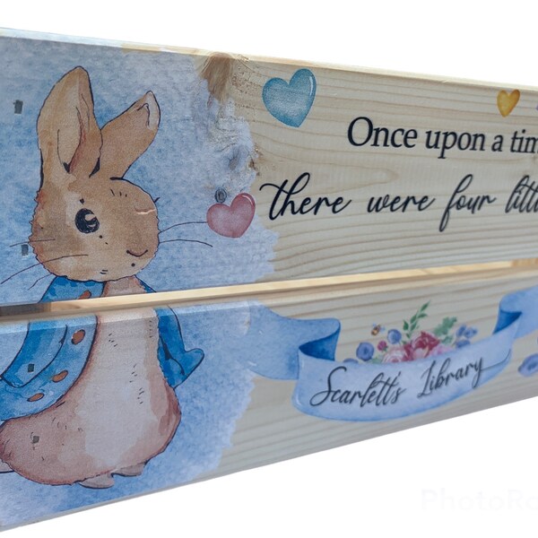 Personalised book box, book crate, rabbit, new baby gift, kids gift, christening gift, baby keepsake, child's birthday, bunny, kids present