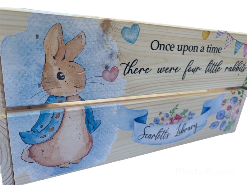 Personalised book box, book crate, rabbit, new baby gift, kids gift, christening gift, baby keepsake, child's birthday, bunny, kids present Blue Rabbit