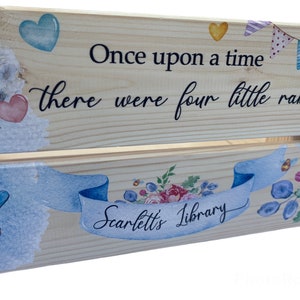 Personalised book box, book crate, rabbit, new baby gift, kids gift, christening gift, baby keepsake, child's birthday, bunny, kids present image 6