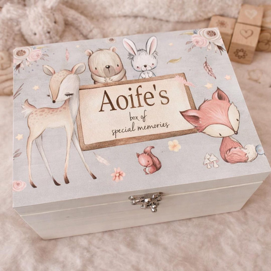Personalised Wooden Keepsake Box, Memory, Woodland, Animals, Baby Box ...