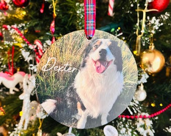 Personalised Pet memorial wood hanging Christmas tree decoration, pet loss, Dog, cat, rabbit, animal, pet Christmas, pet bauble, photo