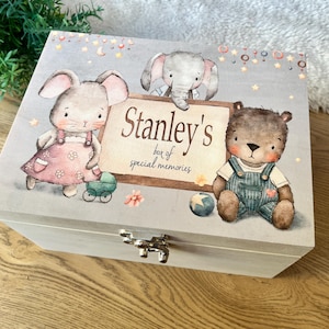 Personalised wooden keepsake box, memory, woodland, animals, baby box, wooden box, baby gift, child gift, christening, birthday, new baby