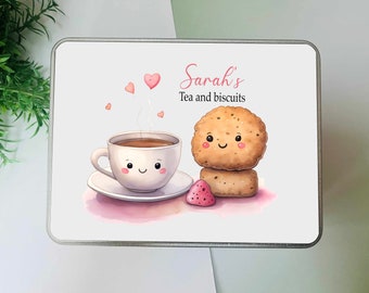 Personalised tea bag biscuit tin, treat, girlfriend, gift for her, him, Mothers Day, Fathers Day, Mum, Dad, biscuits, sweets, Granny