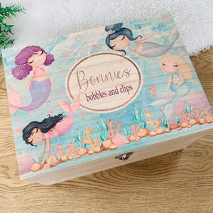 Personalised wooden keepsake box, memory, child, baby shower gift, birthday, newborn, christening, mermaid, toddler, daughter, pregnant, kid