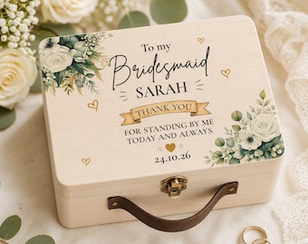 Personalised Bridesmaid Gift Box, Bridesmaid Keepsake Box, Wedding Thank You Gift, Custom Bridesmaid Proposal Box, Wooden Suitcase Box, maid