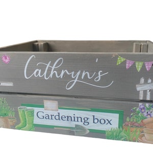 Personalised gardening box, gardener, gardening gift, garden lover, Grandparent gift, Dad gift, Mum gift, gardening tools, garden box, plant Grey