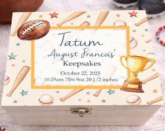 Personalised sports football awards box, memory, keepsake, medals, soccer, teenager, child gift, christening, birthday, baseball, toddler