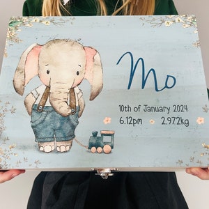 Personalised wood keepsake box, memory, baby, gift, child, christening, rabbit, fox, elephant, teddy, toddler, birthday, first, 1st, newborn