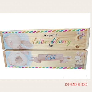 Personalised Easter box, crate, Egg, hamper, gift, kid present, bunny, toddler, new baby, rabbit, daughter, son, grandchild, first, her him