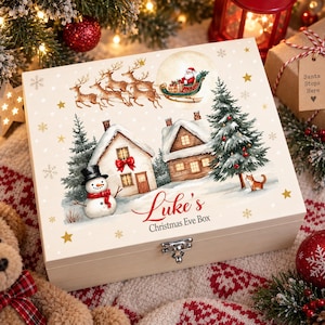 Trineo de Papá Noel con renos, caja de Nochebuena, caja de madera navideña, tradición familiar, recuerdo, regalo de Papá Noel, Nochebuena, para niños