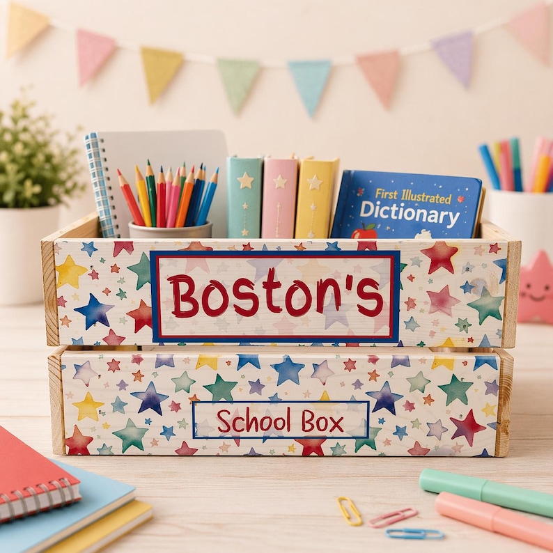 Personalised School Crate, Homework Box, Keepsake Crate, School Gift ...