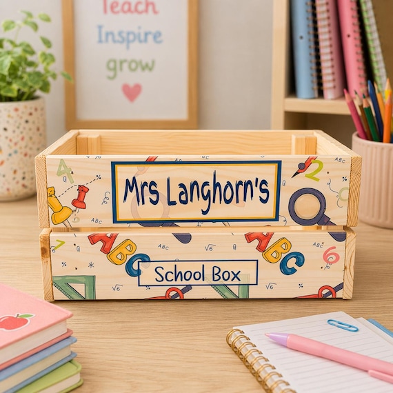 Personalisierte Lehrer Kiste, Dankeschön Lehrer Geschenk, Klassenzimmer Box, Andenken, Schule, Kindergarten, Tagesmutter, Lehrhelfer, Bücher