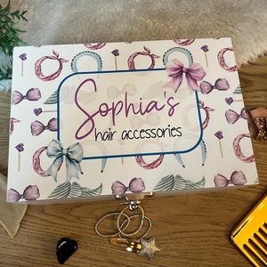 Personalised hair accessories box, hair clips bows, head band, holder, bobbles, girls, teenager, for her, Daughter, sister, Mum, birthday