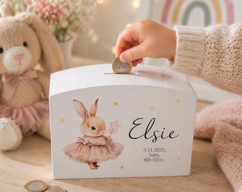 Ballerina bunny kids money box, money bank, holiday funds, kids birthday, Christening present, girls gift, rabbit, baby shower, new baby