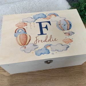 Personalised wooden keepsake box, memory, hot air balloon, baby shower, gift, christening, birthday, new mum, pregnant, newborn, toddler