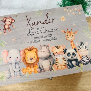 Personalised animal keepsake box, memory, children, baby, gift, christening, birthday, newborn, new arrival, for her him, pregnant, mum, dad