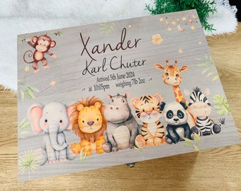 Personalised animal keepsake box, memory, children, baby, gift, christening, birthday, newborn, new arrival, for her him, pregnant, mum, dad